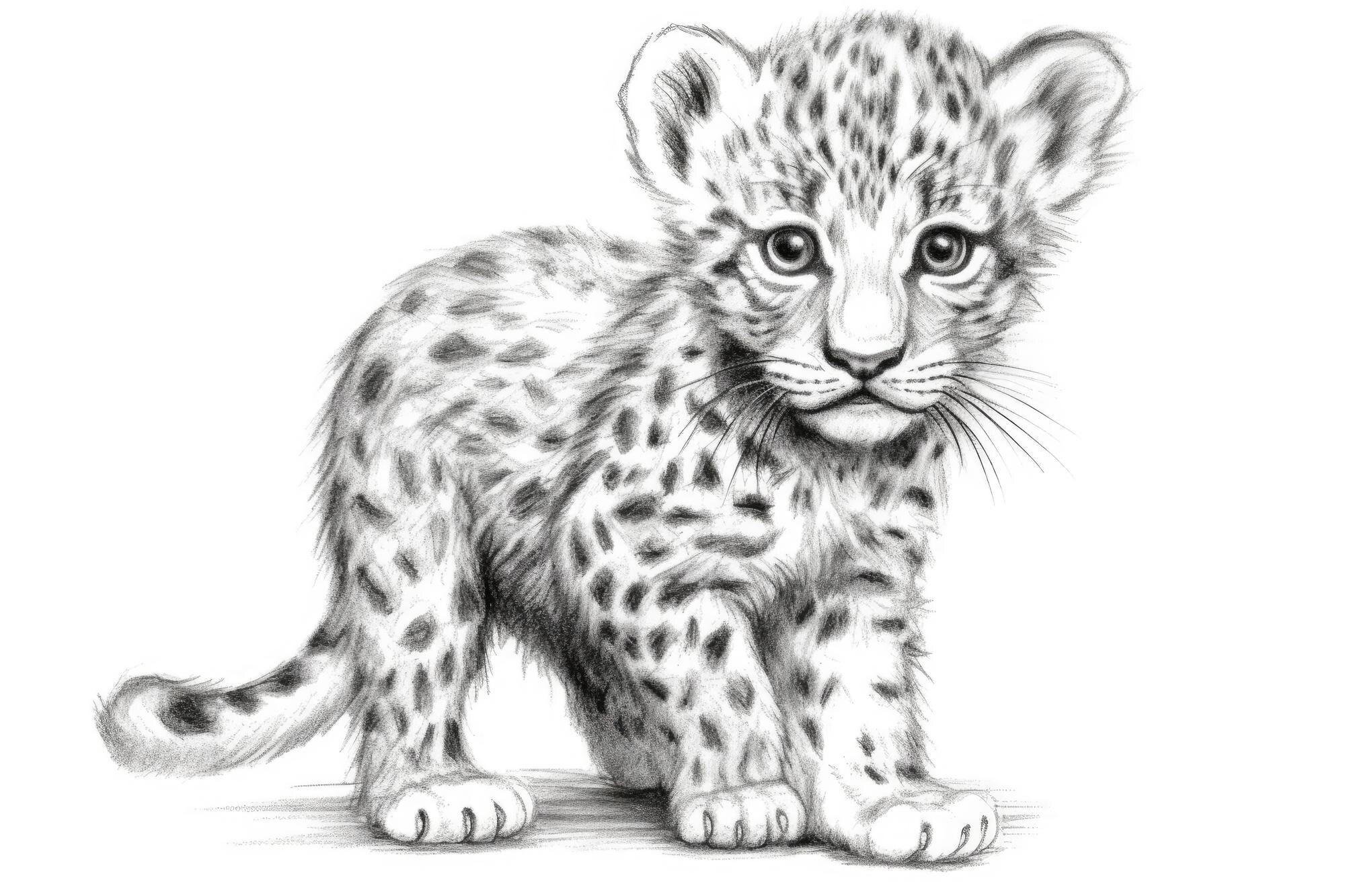 Premium AI Image | Cute Leopard drawing on white background generative AI
