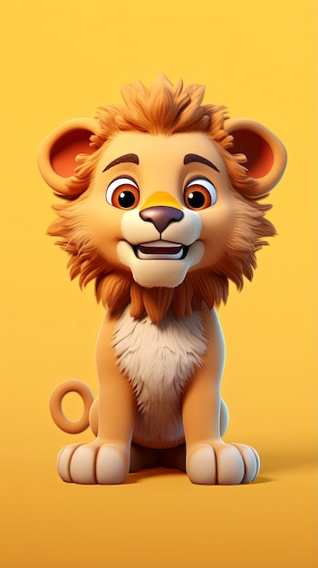 Photo cute lion character full body 3d render isolated one color background