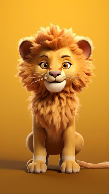 Cute lion character full body 3d render isolated one color background