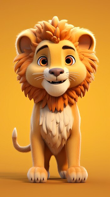 Cute lion character full body 3d render isolated one color background