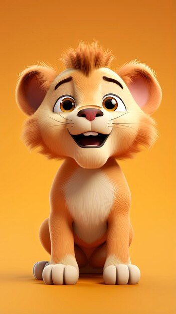 Cute lion character full body 3d render isolated one color background