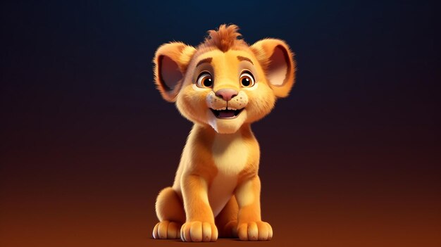 Photo cute lion cub baby illustration 3d render style generative ai