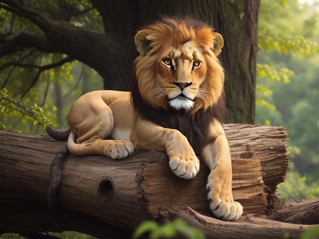 Foto un leone carino in una strada orribile nella giungla