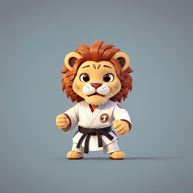 Photo cute lion karate cartoon vector icon illustration animal sport icon concept isolated premium vector flat cartoon style