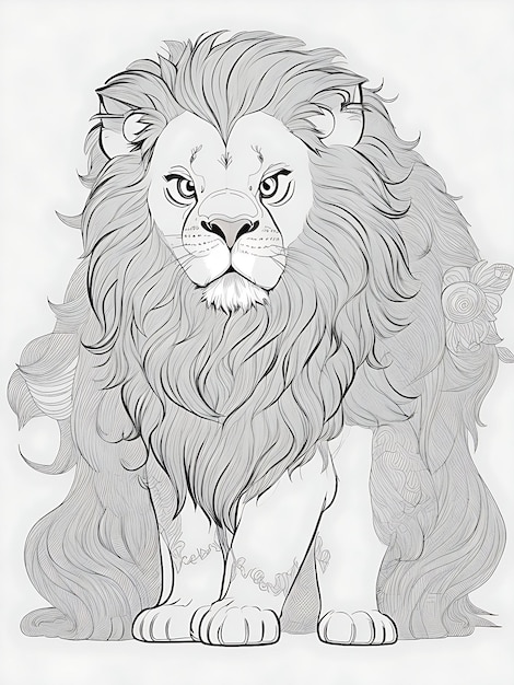 Милый лев минималистичный штриховой рисунок