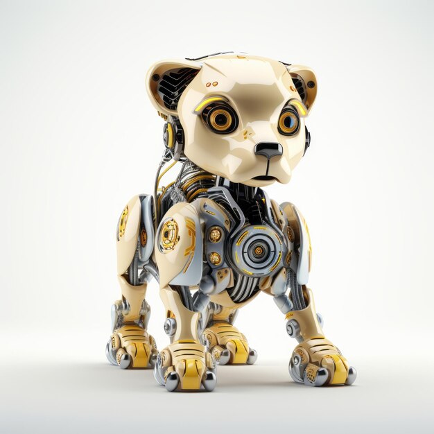 Cute lion robot robotic animal isolated over white background