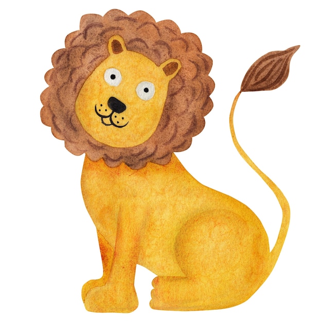 Cute lion sitting Children's illustration Watercolor illustration in cartoon style