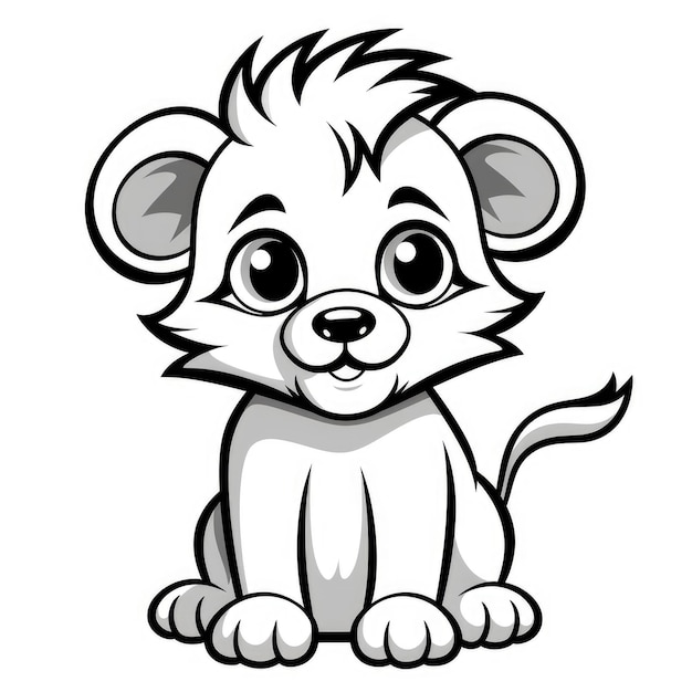 Cute Lion with Big Eyes a Simple and Playful Coloring Page in Comic Book Style