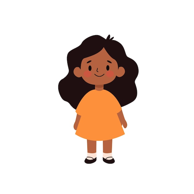 Cute little african american girl cartoon character vector Illustration