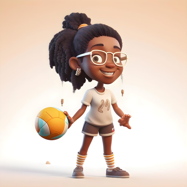 Cute little african american girl playing with a soccer ball