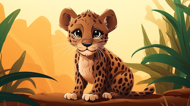 a cute little African Leopard in vector style