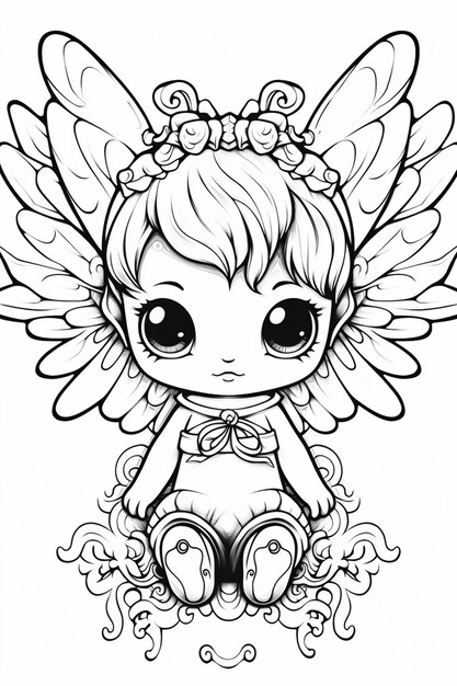 a cute little angel girl with wings and a flower crown generative ai