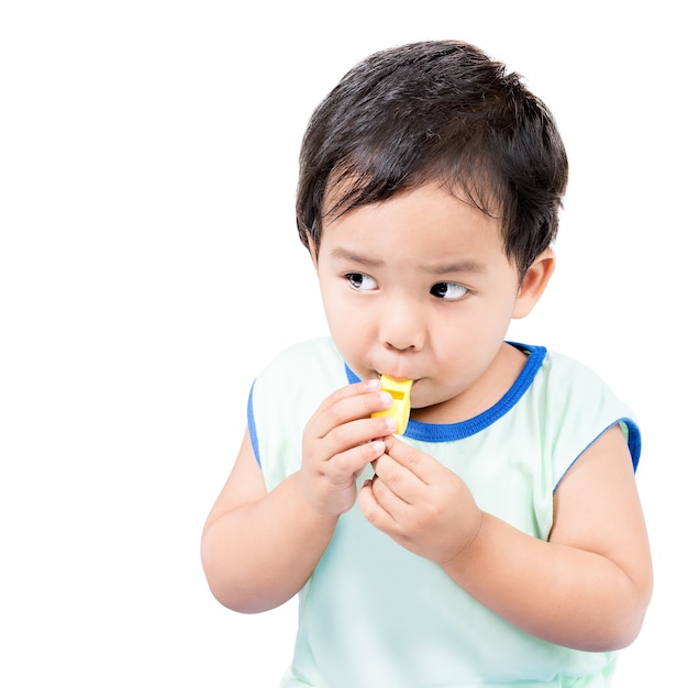 Cute Little Asian Boy and Yellow Whistle