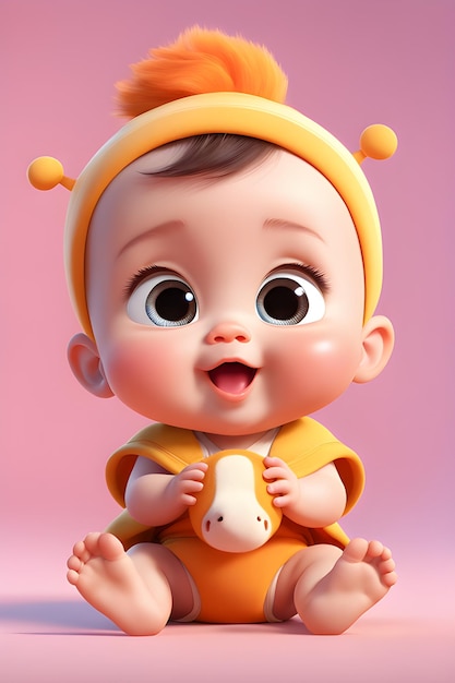 Photo cute little baby boy 3d illustration cute baby boy 3d renderingjpg