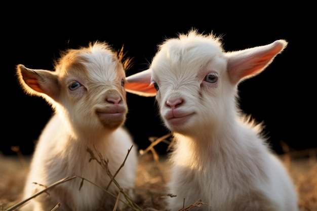 Photo cute little baby goat in the field