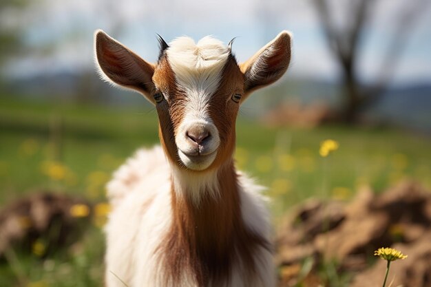 Cute Little baby goat in the field