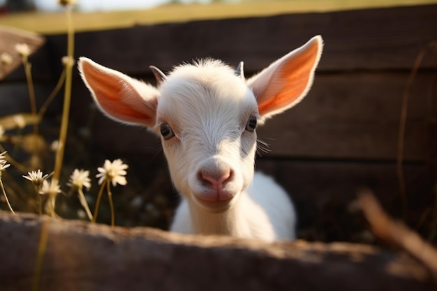 Cute Little baby goat in the field