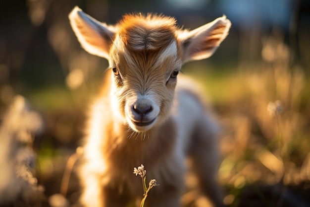 Cute Little baby goat in the field