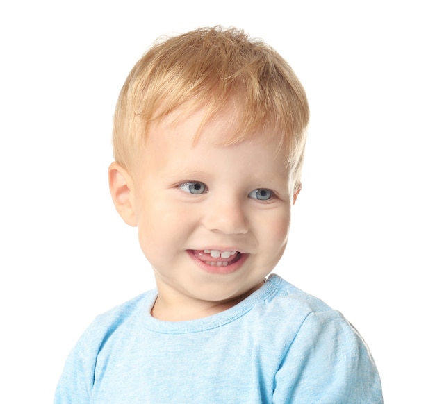 Cute little baby on white background