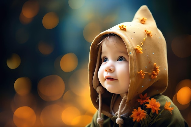 Cute little baby with blur background Close up portrait of cute little girl in winter clothes outdoor Ai generated