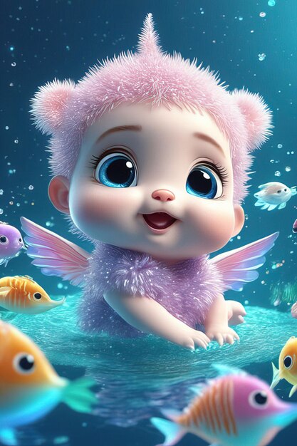 cute little baby with a pink fish