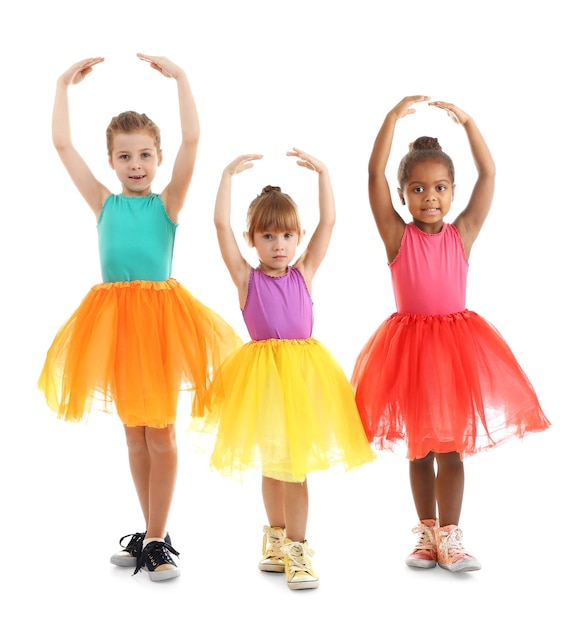 Cute little ballerinas on white background