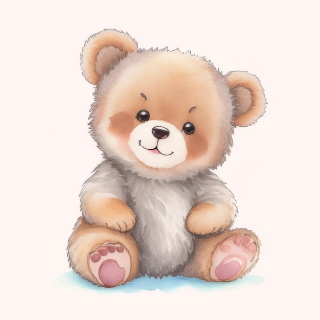 Cute Little Bear Watercolor Illustration