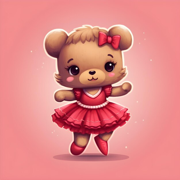 Photo a cute little bear with a red bow and a pink background.