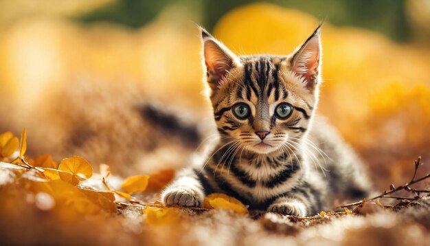 可愛い小さなベンガル猫の子猫が座っています