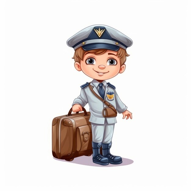 cute little boy dressed in pilot uniform holding bag Job and occupation concept