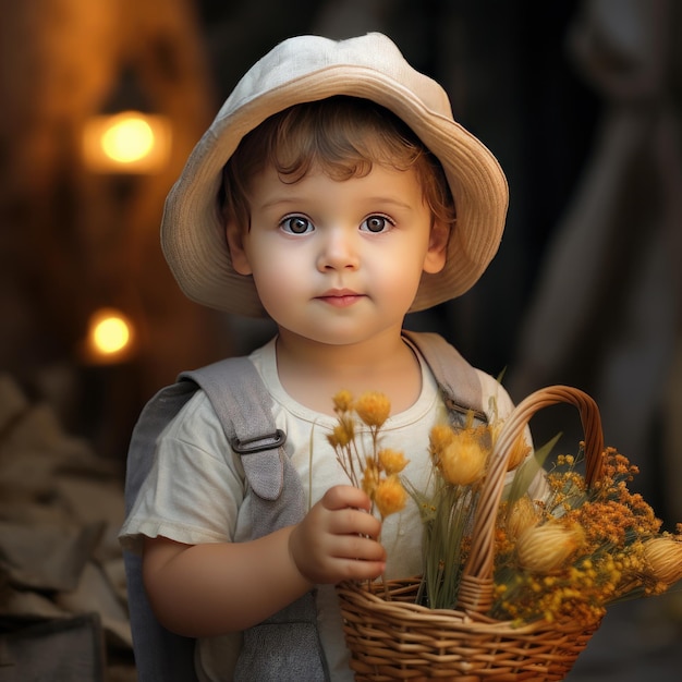 Cute little boy holding crop in hand