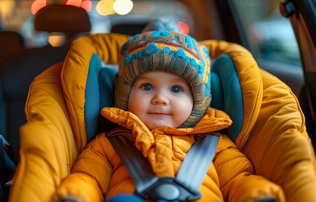 車の座席に座っている可愛い小さな男の子