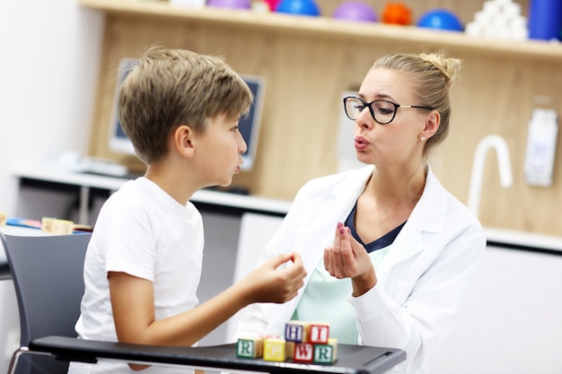 cute little boy at speech therapist office