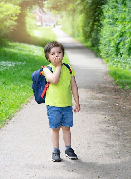 Cute little boy walking in the park