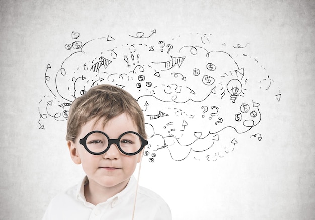 cute little boy with glasses arrows