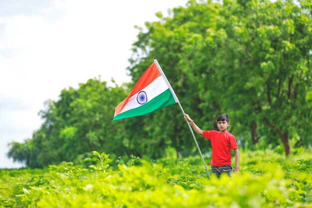 Cute little boy with Indian National Tricolor Flag