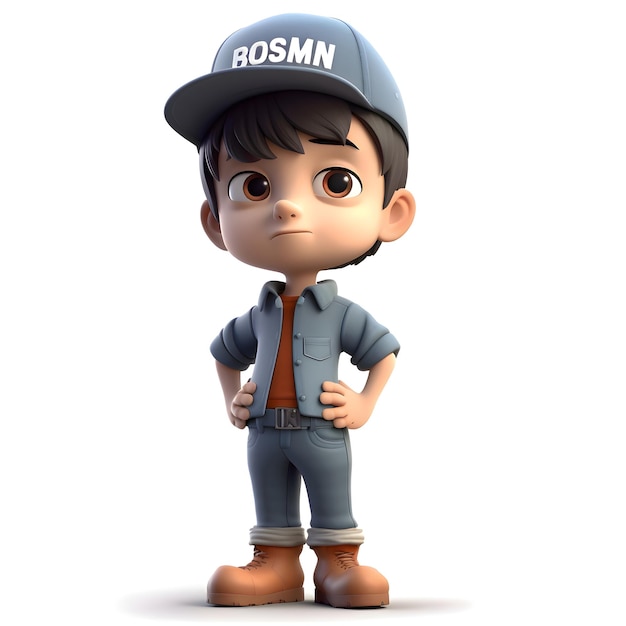 Cute little boy with a police cap and uniform 3D rendering