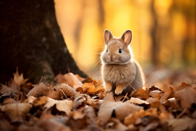 Cute little bunny sitting on the ground