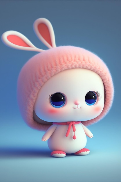 Cute little bunny wearing a pink hat generative ai