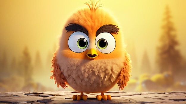 Cute little cartoon chick bird with big eyes