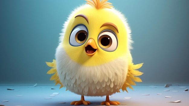 Cute little cartoon chick bird with big eyes