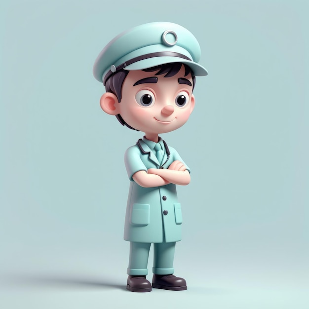 cute little cartoon police officer in uniform 3D rendering illustration cute little cartoon p