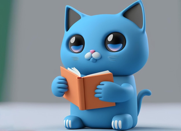 Милая маленькая кошка читает книгу обратно в школу