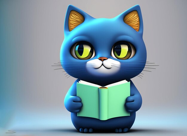 Cute little cat reading book back to school concept