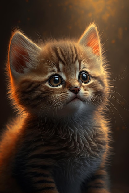 Симпатичная маленькая кошка Красный пушистый котенок художественная иллюстрация