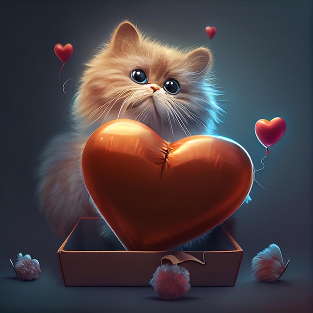 Cute Little Cat with Hearts Generative AI