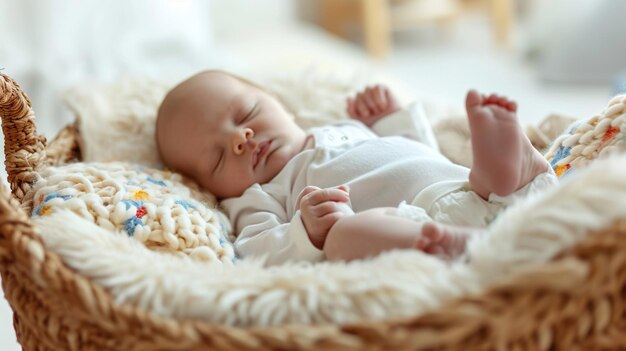 Cute Little Caucasian Newborn Baby Lying in Bassinet in a Maternity Hospital