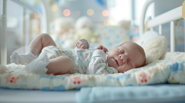 Cute Little Caucasian Newborn Baby Lying in Bassinet in a Maternity Hospital