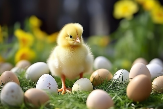 Cute little Chicken Easter egg on meadow