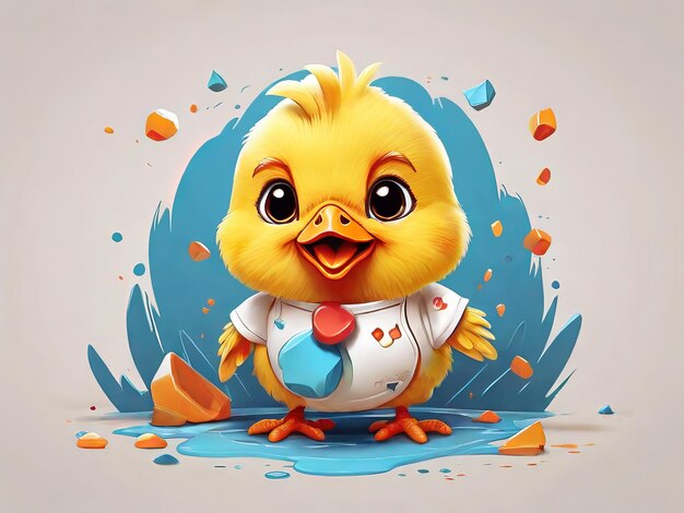 Photo cute little chicken happy animal 3d style